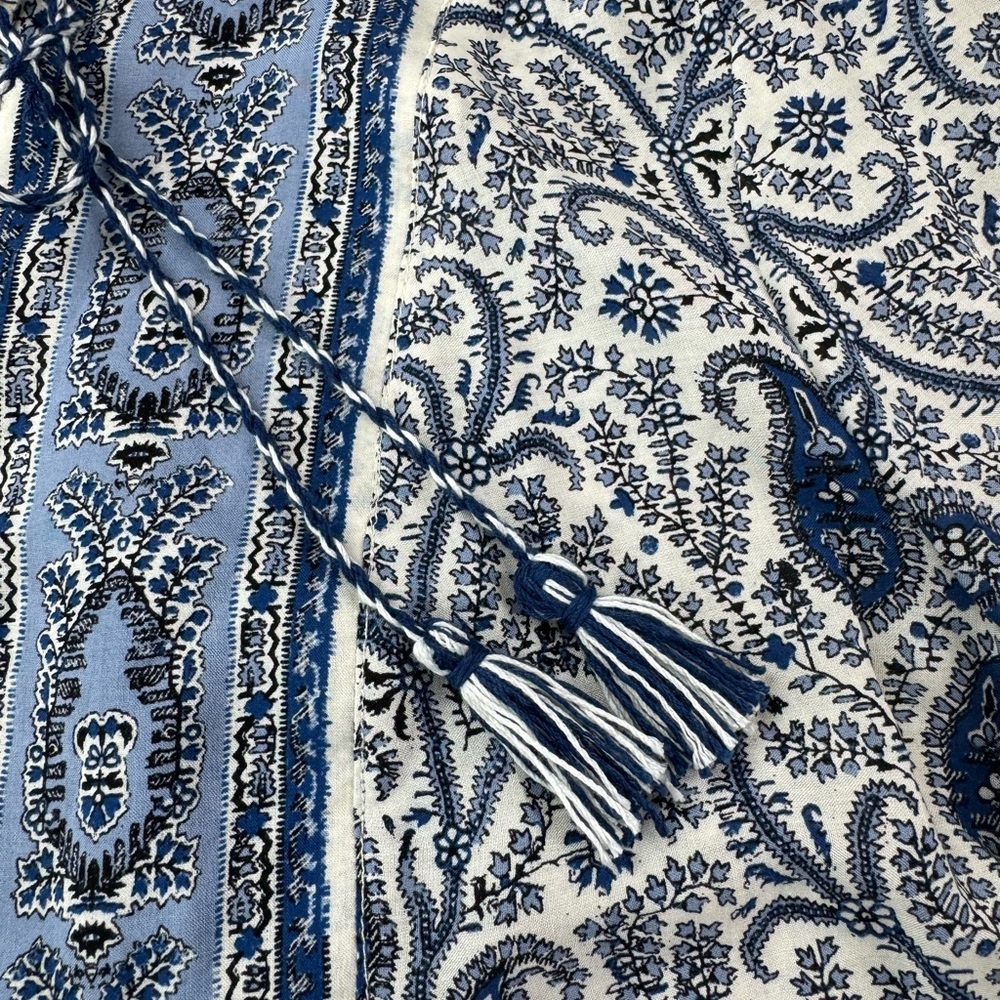 NWT Max Studio L/S Boho Peasant Blouse Shirt Size M Blue Paisley Floral Rayon - Picture 10 of 10